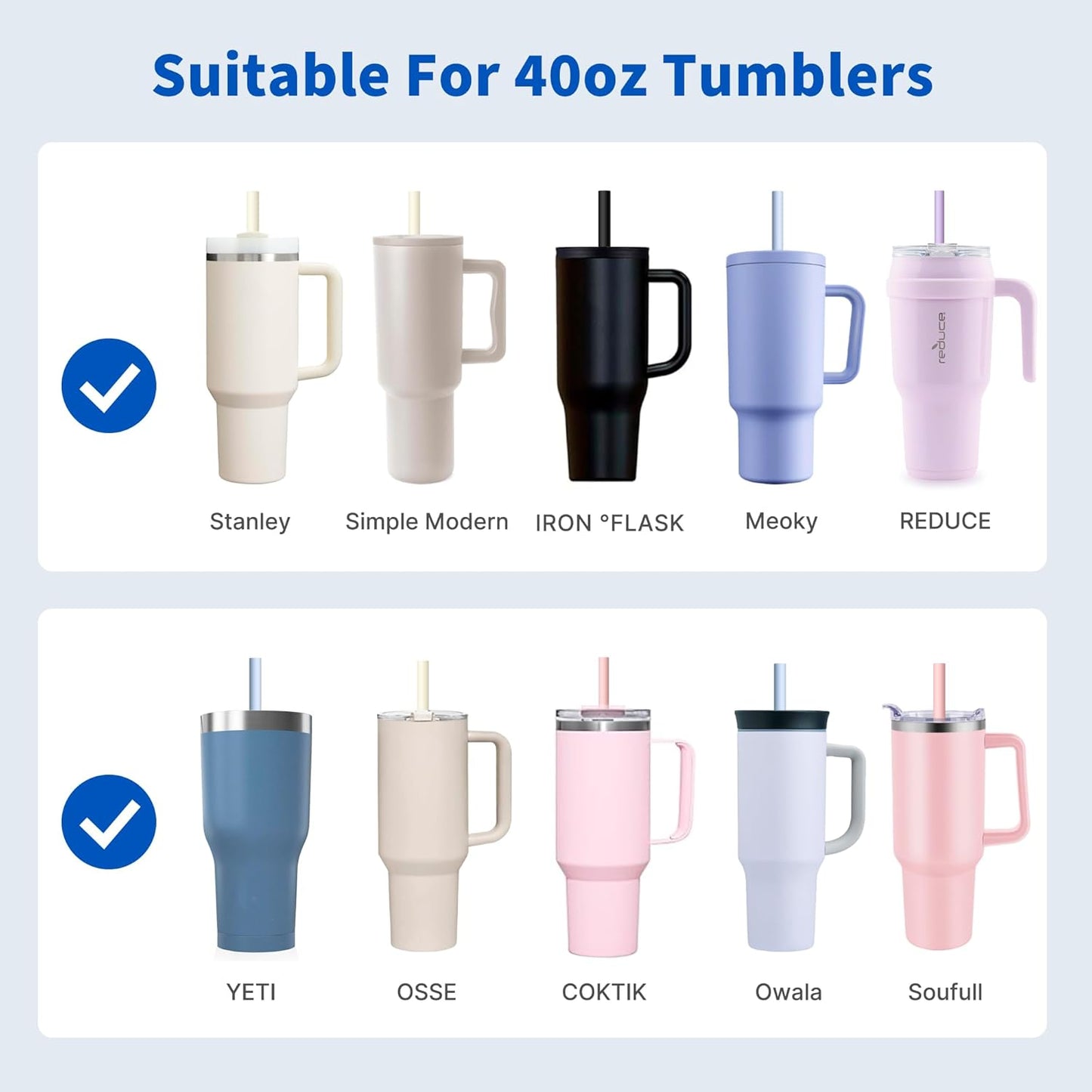 Reusable Silicone Straws for Stanley/Simple Modern 40 oz Tumbler, 12.2 Inch Extra Large Rubber Drinking Straws for 20/30/40/50/64 oz Tumbler, Cleaning Brush