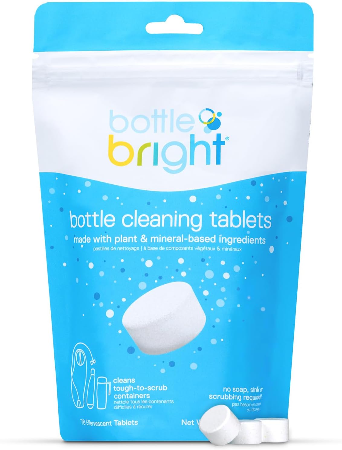 Bottle Bright Cleaning Tablets 12, 36, 78 Count – Water Bottle Cleaner for Stainless Steel, Tumblers, Thermos | Removes Coffee Tea Stains, Eliminates Odors, Easy and Safe Cleaning