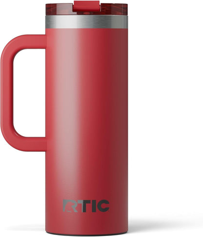 RTIC 20oz Road Trip Travel Mug with Lid and Handle, Ceramic Lined, Insulated, Stainless Steel, Metal, Double Wall Vacuum-Insulation, Portable Coffee, Tea Cup for Hot and Cold Drink, Black