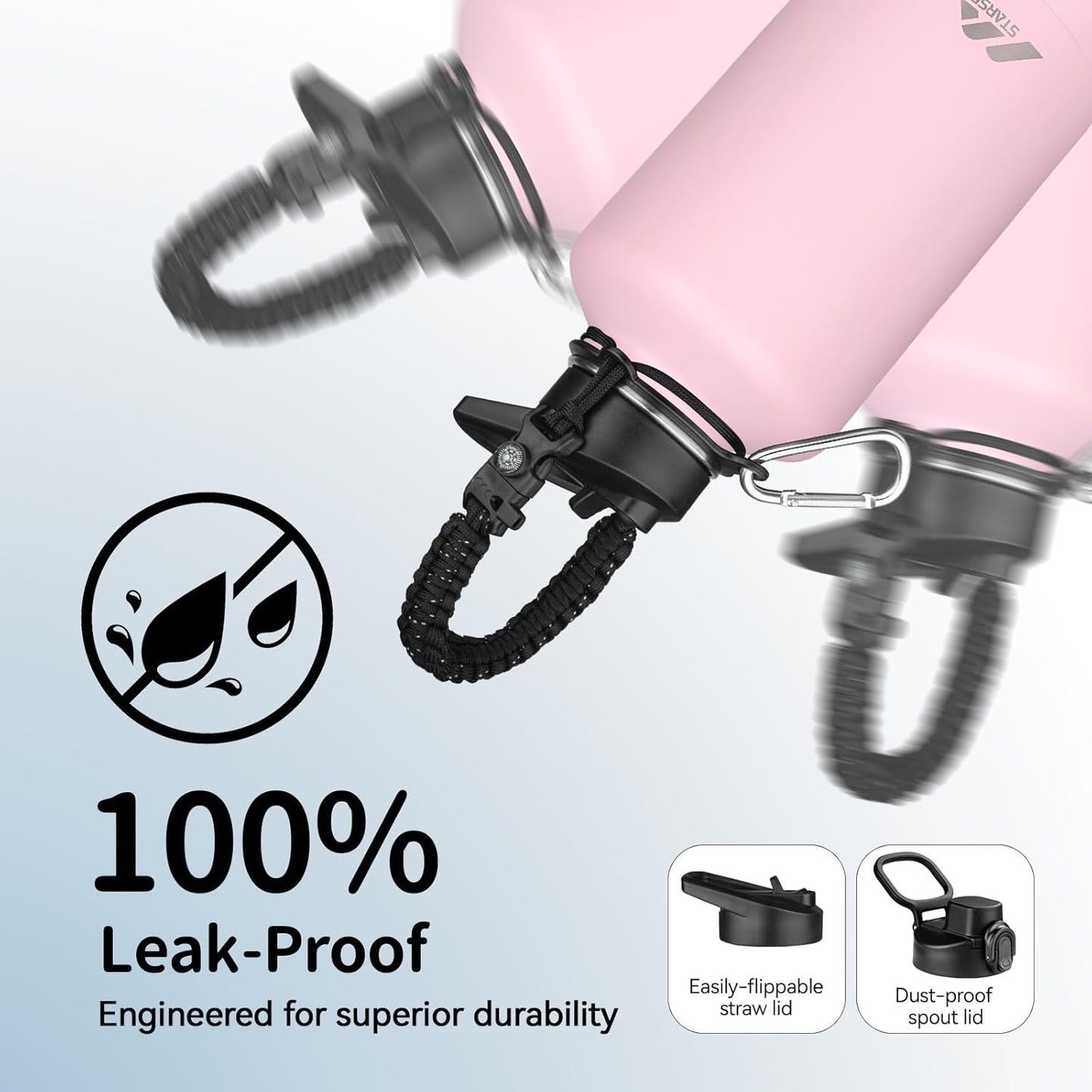 StarSpeed 32oz Insulated Water Bottle with Straw Lid, Stainless Steel Double Walled Vacuum Water Flask, Wide Mouth Sports Water Bottle for Gym Camping Hiking, Indigo Black