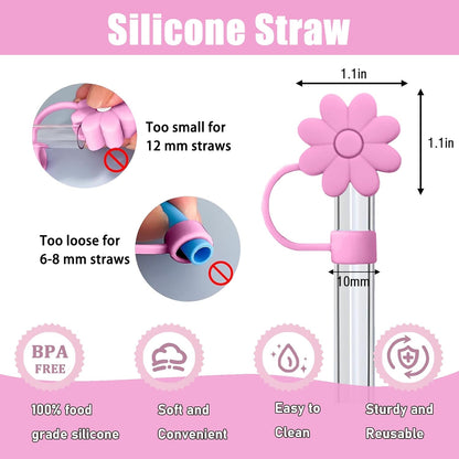 Flower Straw Covers Toppers for Stanley Cups 30&40 Oz Tumbler with Handle Accessories 4PCS Silicone Straw Caps Reusable Straws Tips Protectors for Stanley Cup 10mm 0.4in Straws,Off White