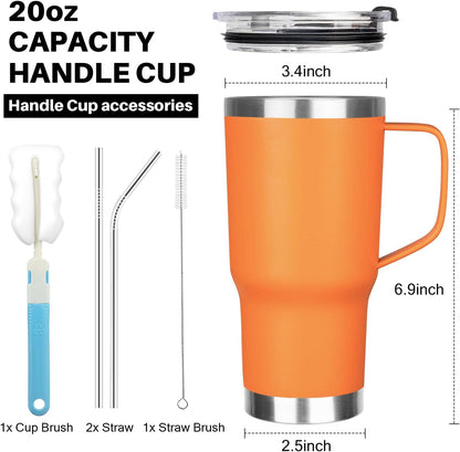 20 oz Tumbler with Handle, Stainless Steel Insulated Tumbler with Lid and Straw, Double Wall Vacuum Coffee Mug Tumbler, Insulated Coffee Thermal Cup for Cold and Hot (Light Purple)