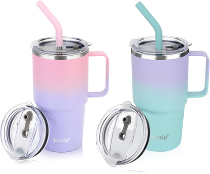 Sursip Insulated Coffee Mug with Handle and Lid, 24 oz Double Wall Vacuum Travel Thermal Coffee Tumbler with Straw for Home, Office Stainless Steel Coffee Cup - Leak proof, BPA Free (Black-1 Pack)