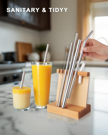 Straw Drying Rack, Drinking Straw Holder, Foldable Bamboo Straw Holder, Space Saving Wooden Straw Holder for Reusable Juice Coffee Drinks Straw Stirrer