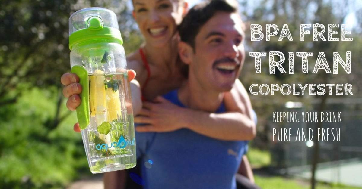 aquaFrut 32 OZ Fruit Infuser Water Bottle BPA-Free Fruit Infusion Sports Bottle - Flip Top Lid w Drinking Spout, Leak Proof, Made of Durable Tritan. Free Recipe eBook! (Teal)