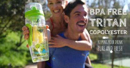 aquaFrut 32 OZ Fruit Infuser Water Bottle BPA-Free Fruit Infusion Sports Bottle - Flip Top Lid w Drinking Spout, Leak Proof, Made of Durable Tritan. Free Recipe eBook! (Teal)