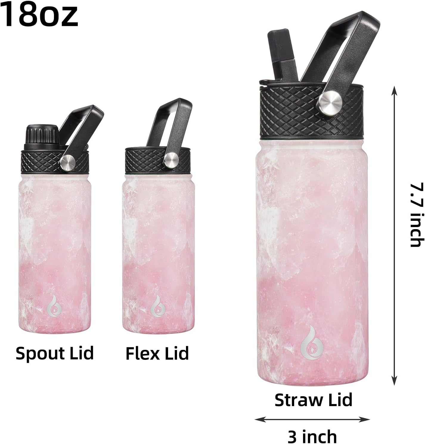BJPKPK Insulated Water Bottles with Straw Lid, 40oz Stainless Steel Water Bottles with 3 Lids, BPA Free Leakproof Thermo, Tumblers, Cups for Sports, Gym- Midnight - Colors B