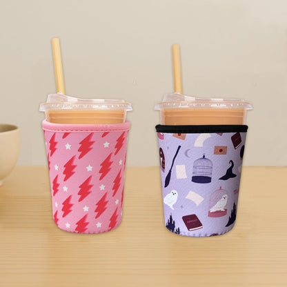 Reusable Insulated Neoprene Iced Coffee Cup Sleeve, Durable Drink Sleeve for Cold Beverages, Beverage Holder for Iced Coffee, Floral Checkers