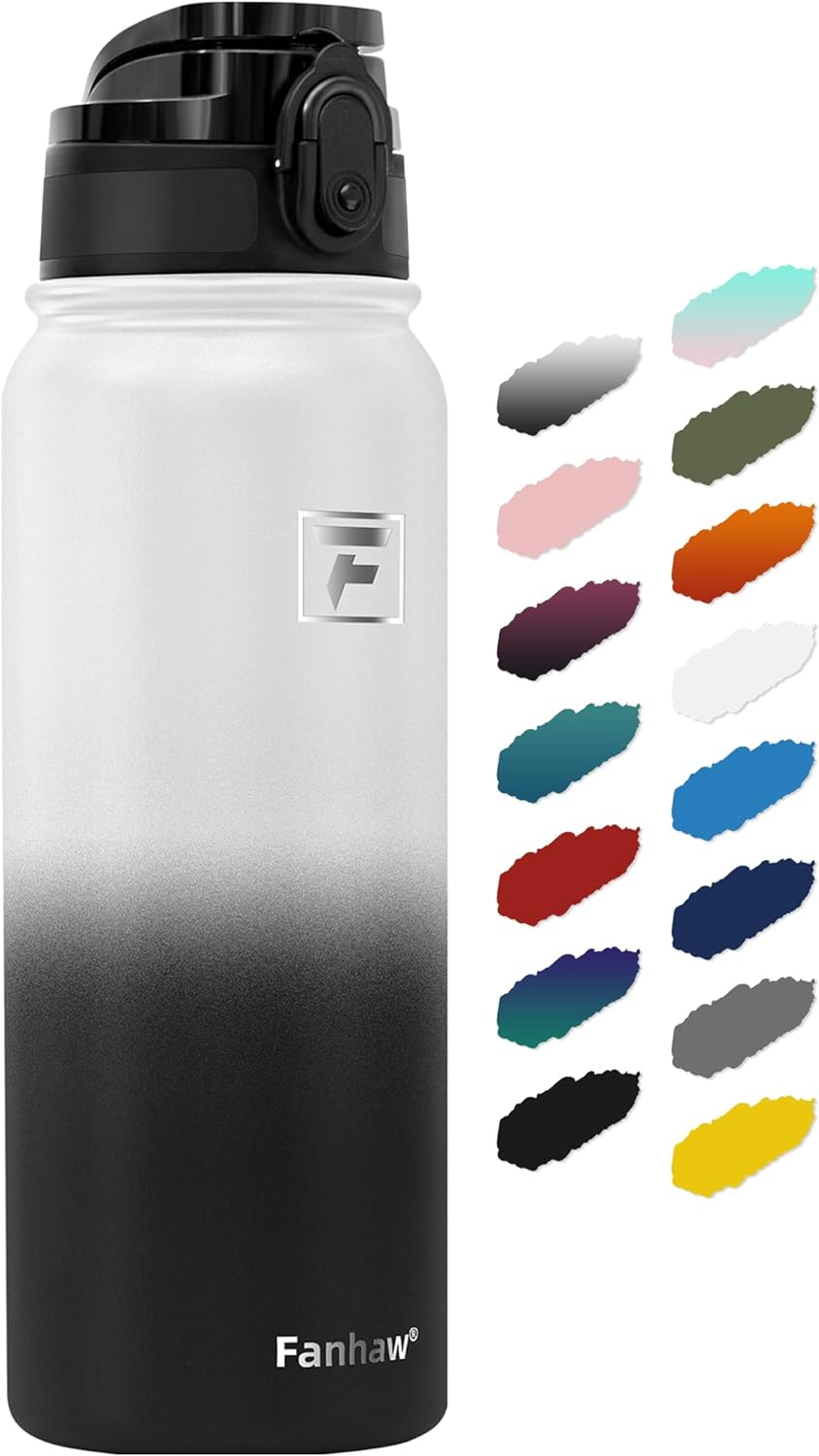 Fanhaw 20 oz Insulated Stainless Steel Water Bottle with Anti-Dust Chug Lid, Leakproof Vacuum Metal Everyday Use Bottle for Kids, Teens & Adults, Back to School Essentials (Green Blue)