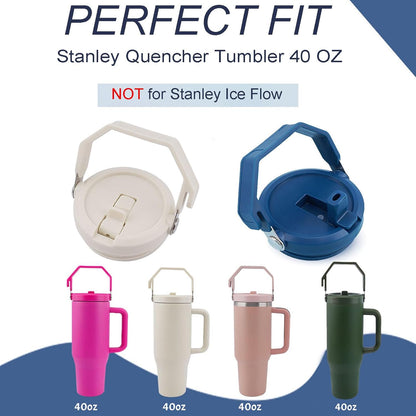 2 Pack 40 oz Tumbler Flip Straw Lid Replacement Fit for 40 oz Stanley Quencher, Leak Proof,Handle On Top,Reusable Tumbler Cover Compatible with 40oz Stanley Quencher (Cream White)