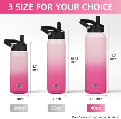Konokyo 22oz Stainless Steel Bottles with 3 Lids Sport Insulated Water Bottle,Mint