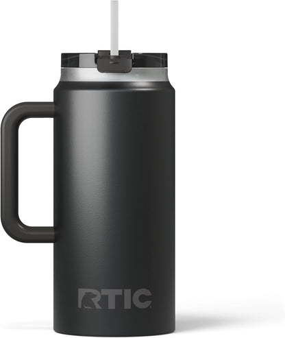 RTIC 64oz Road Trip Tumbler with Handle, Lid and Straw, Ceramic Lined, Insulated, Stainless Steel, Double Wall Vacuum-Insulation, Travel Cup, Cool Grey