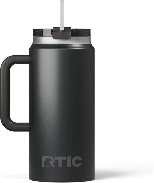 RTIC 64oz Road Trip Tumbler with Handle, Lid and Straw, Ceramic Lined, Insulated, Stainless Steel, Double Wall Vacuum-Insulation, Travel Cup, Cool Grey
