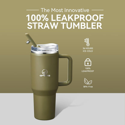 Gpeng 30/40/50 oz Tumbler with Handle, Water Bottles with Straw Lid, Insulated Stainless Steel Travel Mug Cup Holder Friendly, Keep Drinks Cold or Hot for Hours (LightGrey, 50 oz)
