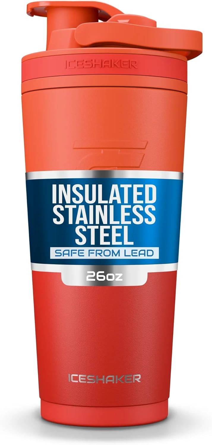 Ice Shaker Insulated Stainless Steel Shaker Bottle | 26oz, Black | Cold for 30+ Hours | Insulated Cup with Twist-on Agitator | Odor-Free Bottle for Protein Shakes, Water, Smoothies, Cocktails