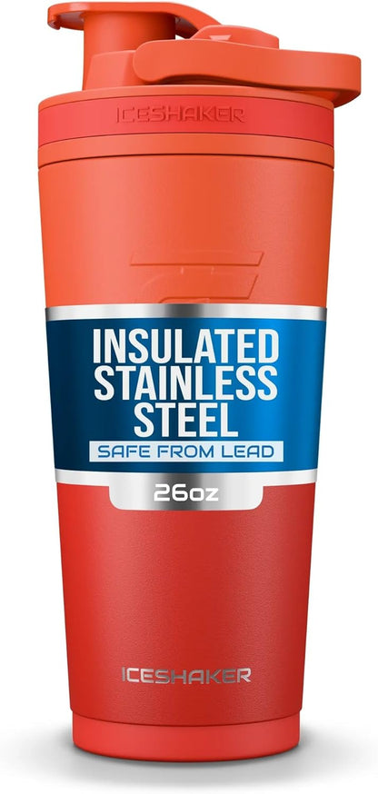 Ice Shaker Insulated Stainless Steel Shaker Bottle | 26oz, Black | Cold for 30+ Hours | Insulated Cup with Twist-on Agitator | Odor-Free Bottle for Protein Shakes, Water, Smoothies, Cocktails