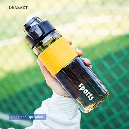 DEARART 24oz Water Bottles with Buckle, 100% Leakproof Anti Slip Silicone Bottle, No Straw Clear Bottle Easy Clean, Suit Sport Office School Travel Gym Yoga for Women Men, Dark Cyan