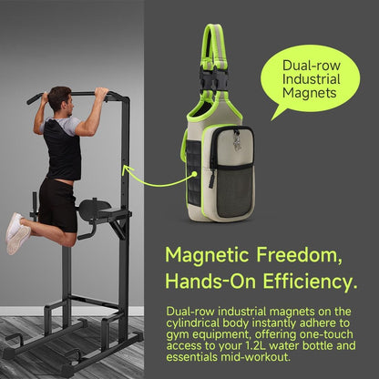 VAKAER Magnetic Gym Bag, Water Bottle Carrier Holder with Phone Pocket & Adjustable Strap,10 Ultra-Strong Magnets Stick to Fitness equipment, Workout Accessories Pouch for Women & Men