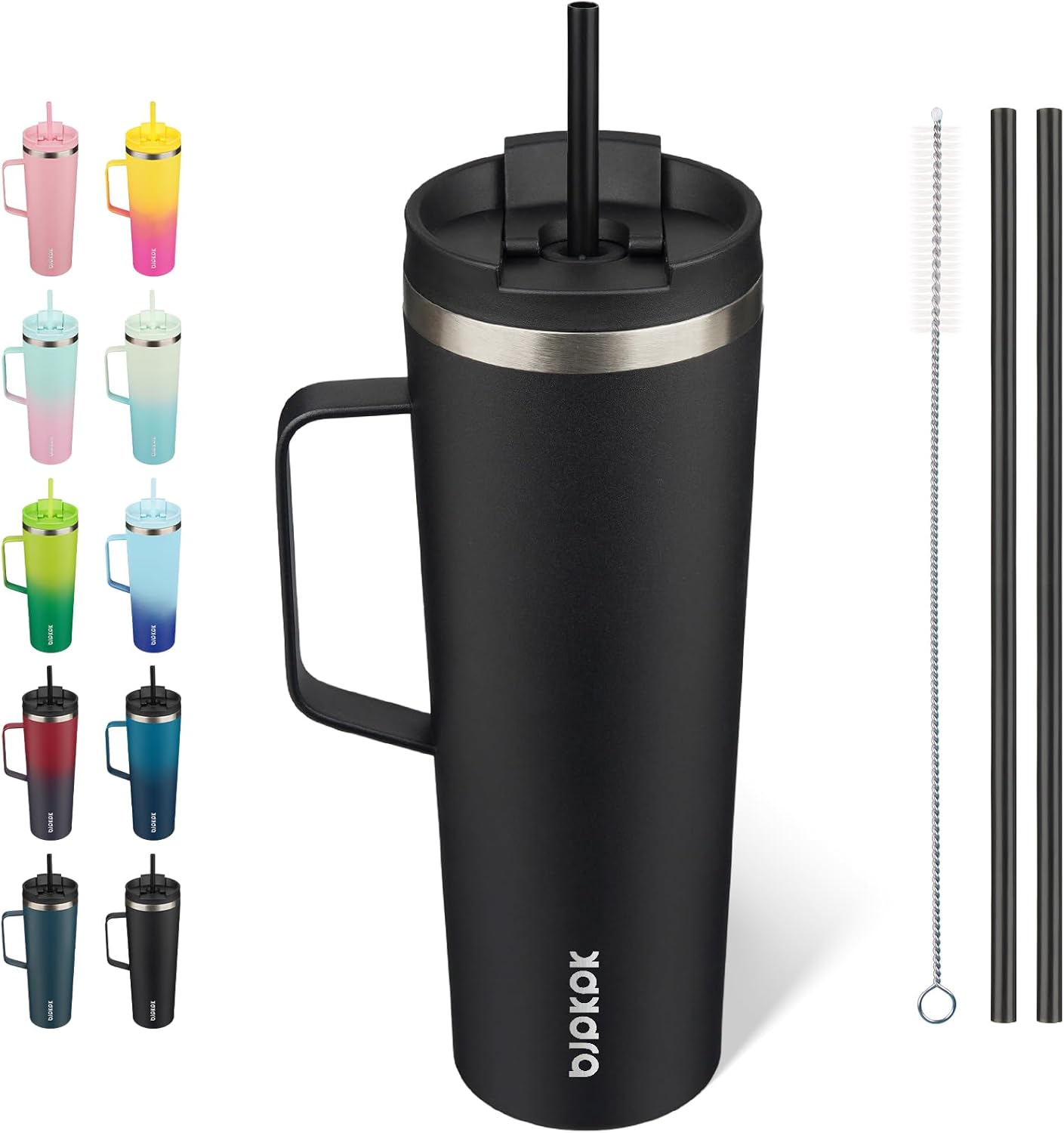 BJPKPK Insulated Tumbler with Handle, 18oz Insulated Tumblers with Lid and Straw, Stainless Steel Metal Water Bottles, Coffee Travel Mugs, Cups, Marshmallow