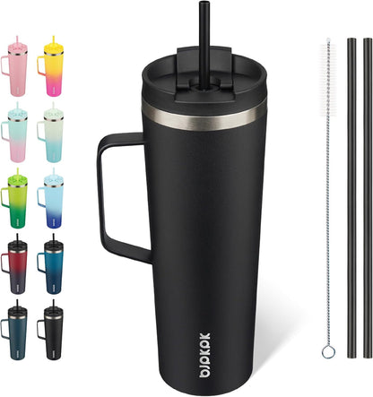 BJPKPK Insulated Tumbler with Handle, 18oz Insulated Tumblers with Lid and Straw, Stainless Steel Metal Water Bottles, Coffee Travel Mugs, Cups, Marshmallow