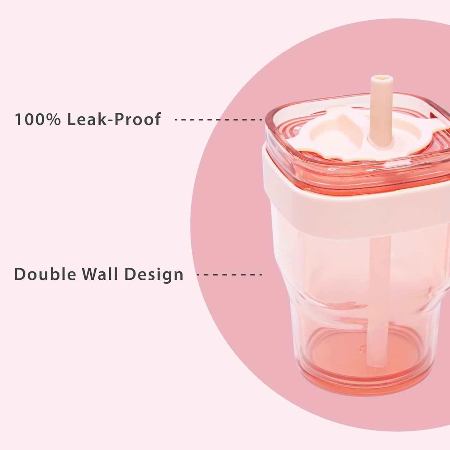 34oz Leakproof Straw Tumbler with Lid and Straw Double Wall Slim Coffee Cup Reusable BPA Free Plastic Travel Mug Integrated Handle Dishwasher Safe