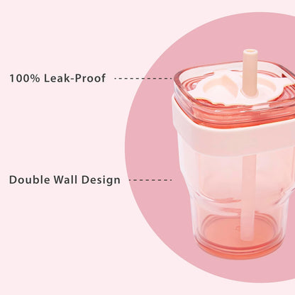 34oz Leakproof Straw Tumbler with Lid and Straw Double Wall Slim Coffee Cup Reusable BPA Free Plastic Travel Mug Integrated Handle Dishwasher Safe