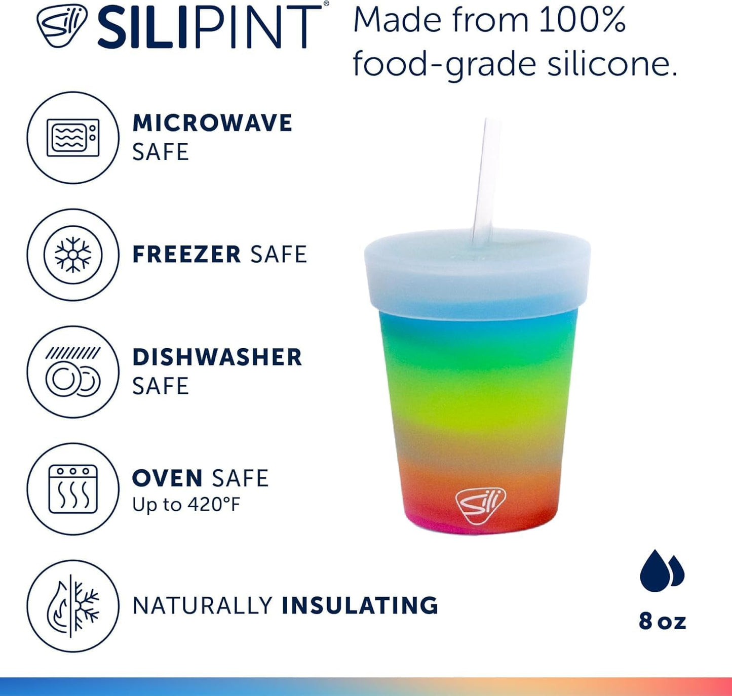 Silipint 8oz Silicone Tumbler with Straw and Lid – Unbreakable, BPA Free, Non-Toxic, Dishwasher, Microwave, Freezer Safe Tumbler Cup – Drinkware for Juice, Smoothies, Coffee (Cool Berry Crush)