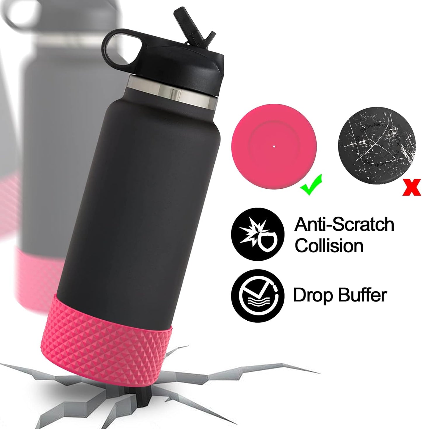 WUQID Water Bottle Boot, Diamond Silicone Boot Compatible with Stanleyy Tumbler 20-40oz & Hydroo Flask Bottle 12oz-24oz, Reduces Dents Sleeve Cover for More Bottles/Tumblers Bottom of 2.83-2.95in