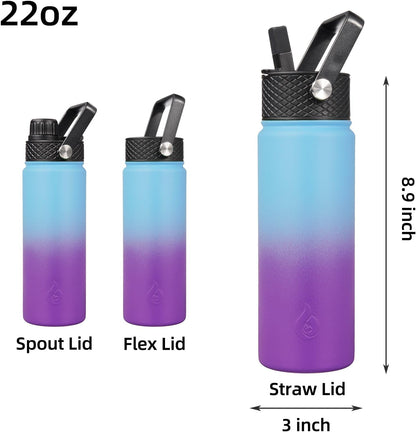 BJPKPK Insulated Water Bottles with Straw Lid, 40oz Stainless Steel Water Bottles with 3 Lids, BPA Free Leakproof Thermo, Tumblers, Cups for Sports, Gym- Midnight - Colors A