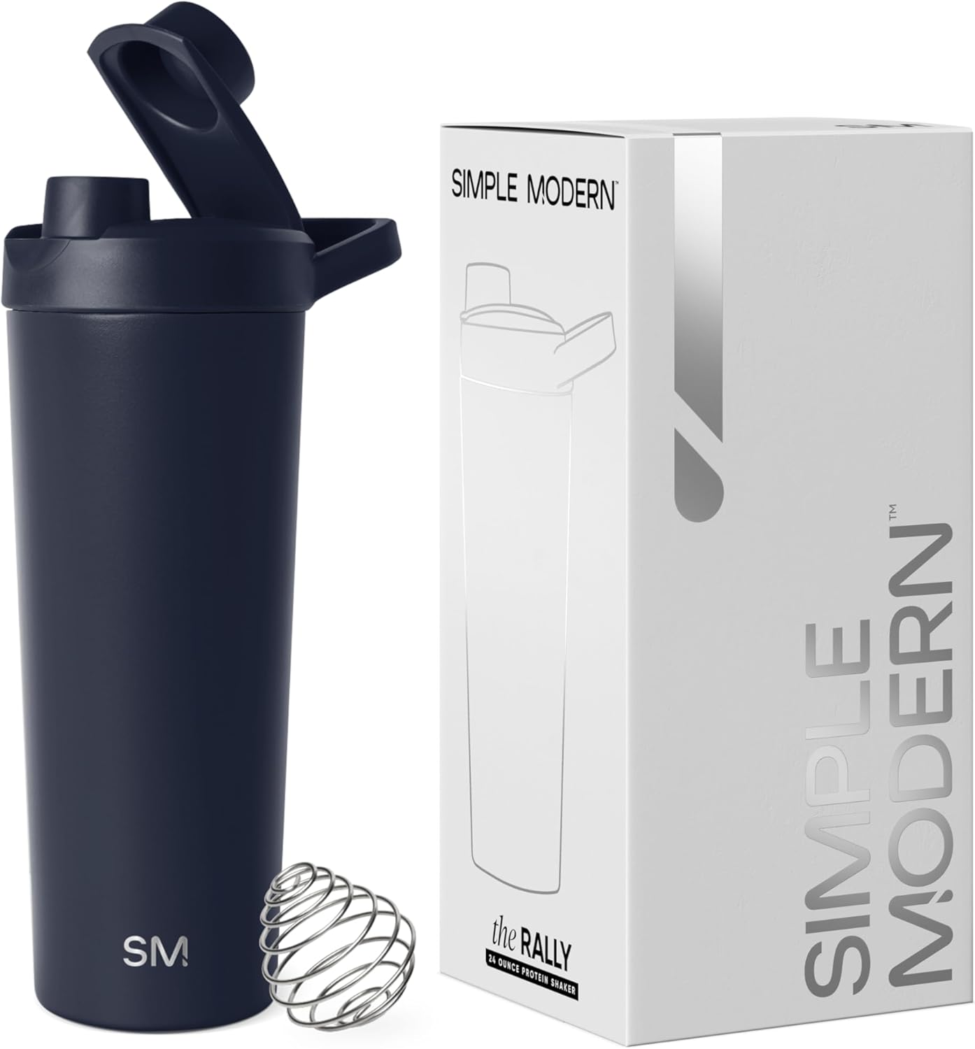 Simple Modern Stainless Steel Shaker Bottle with Ball 24oz | Metal Insulated Cup for Protein Mixes, Shakes and Pre Workout | Rally Collection | Almond Birch
