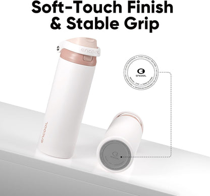 ENCOOL Leakproof Insulated Water Bottle with Straw Dual-Sip Water Bottle Bag-Safe Design for Work, Commute & Gym – Keeps Drinks Cold All Day, 24 oz, Lemonade Pink - Colors B