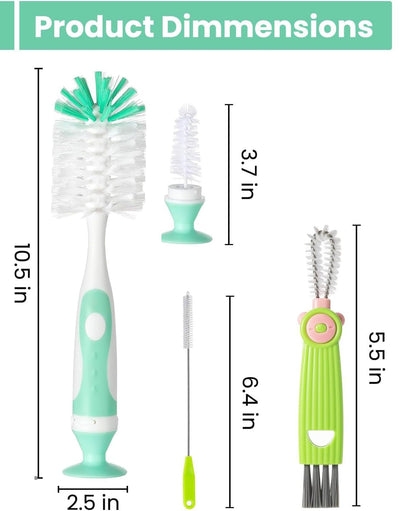 Ariseno 5-in-1 Baby Bottle Cleaner Set, Including Nylon & Silicone Bottle Brush, Cap, Straw & Nipple Brushes, BPA-Free (Grey)
