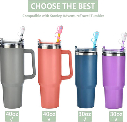 12 Pack Replacement Glitter Straws and Covers for 40 oz Stanley Adventure Travel Tumbler Cup, Reusable Glitter Straws with Cleaning Brush, Compatible with 40oz 30oz 20oz 14oz Stanley Water Jug, 12inch
