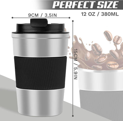 SPLMIFA Vacuum-Insulated Stainless Steel Travel Coffee Mug, Leak-Proof Reusable Coffee Cup with Lid - Keep Hot & Cold Drinks for Hours, Durable Insulated Tumbler for Men & Women(3rd-Black, 12OZ)