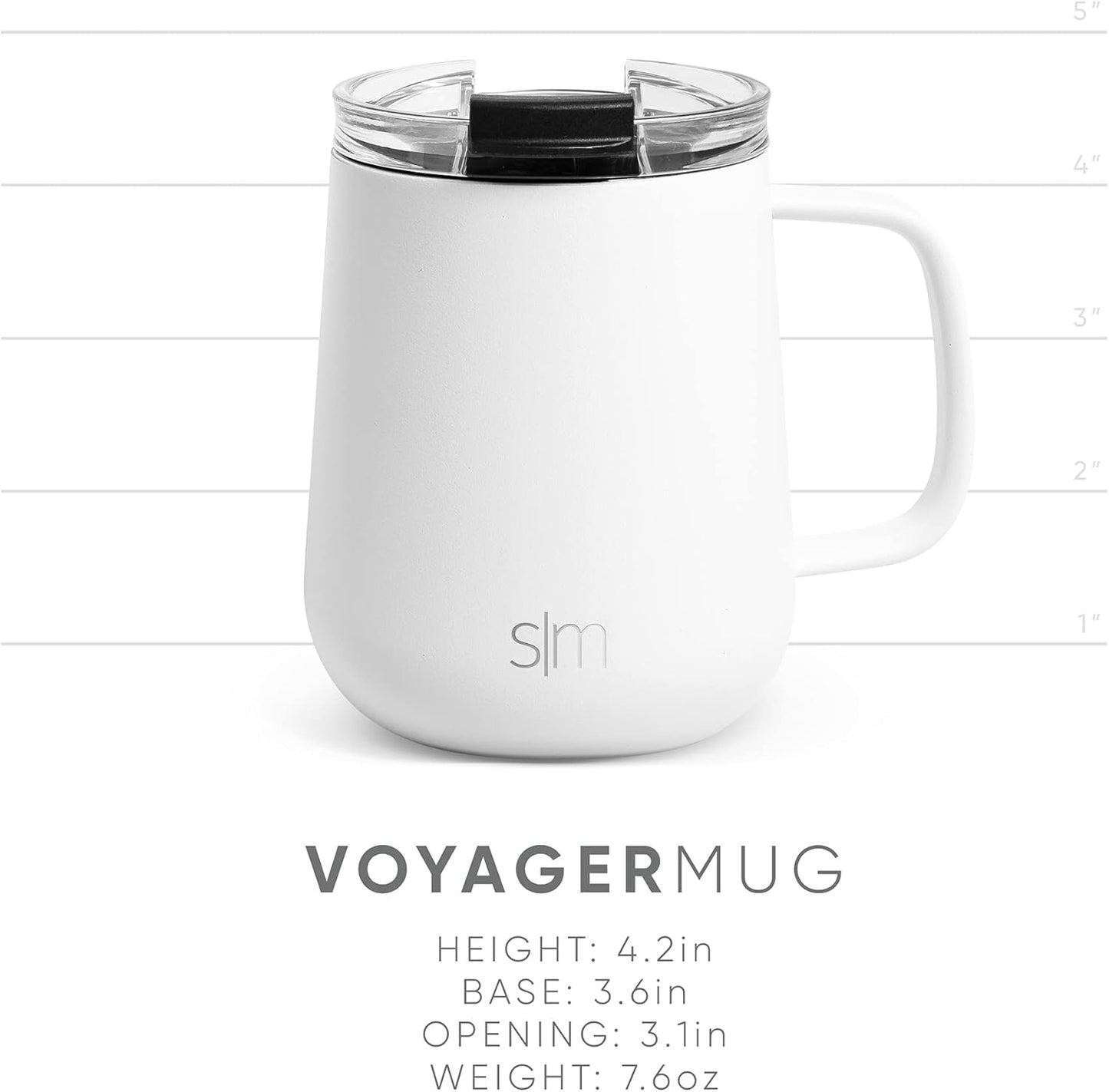 Simple Modern Voyager Signature Mug | Travel Coffee Tumbler with 360° Lid and Handle | Ceramic-Lined Insulated Stainless Steel Iced Cold Brew Cup | 12oz, Blue Dune