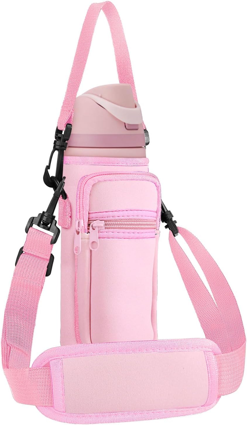 Neoprene Water Bottle Holder Bag with Cell Phone Pocket Compatible with Owala FreeSip 24 oz，Water Bottle Carrying Bag ，with Adjustable Shoulder Strap,for 24oz Stainless Steel Water Bottle