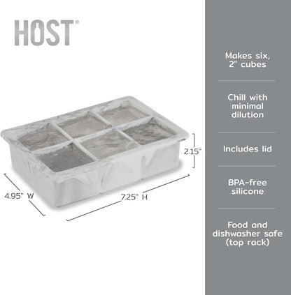 Host Ice Cube Tray, Makes Four 5-Inch Long Cubes, Durable Silicone Trays with Easy Release Design, Perfect for Water Bottles and Highball Glasses, Home Bar Accessories, Set of 1, Marble