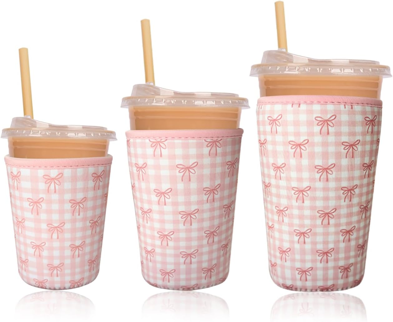 Reusable Insulated Neoprene Iced Coffee Cup Sleeve, Durable Drink Sleeve for Cold Beverages, Beverage Holder for Iced Coffee, Floral Checkers