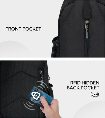 WATERFLY Crossbody Sling Backpack Sling Bag Travel Hiking Chest Bag Daypack (Black)