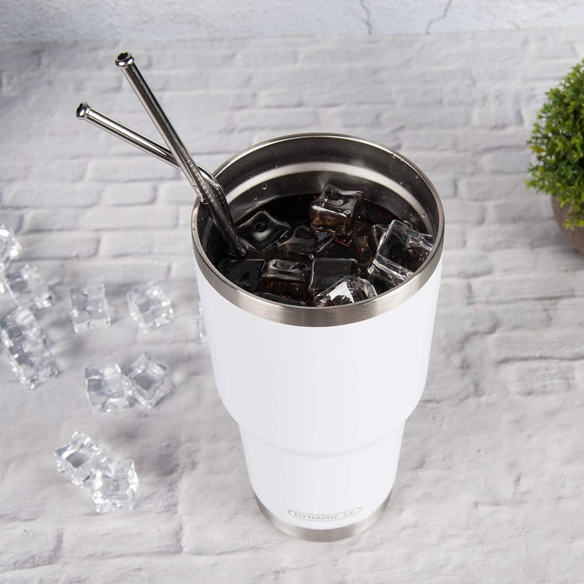 D·S 30oz Blue Tumbler Stainless Steel Double Wall Vacuum Insulated Mug with Straw and Lid, Cleaning Brush for Cold and Hot Beverages