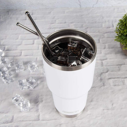 D·S 30oz Blue Tumbler Stainless Steel Double Wall Vacuum Insulated Mug with Straw and Lid, Cleaning Brush for Cold and Hot Beverages