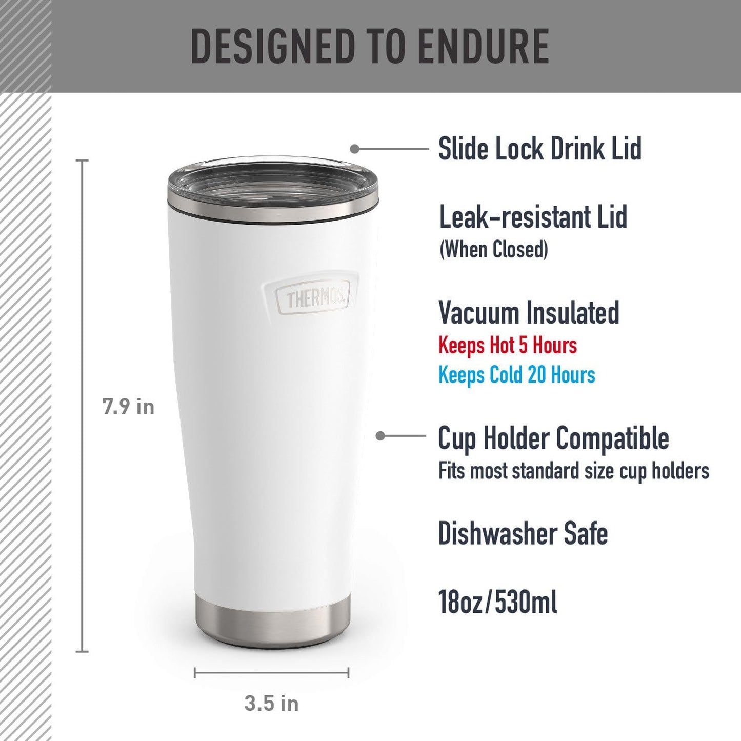 THERMOS ICON SERIES, Stainless Steel Tumbler with Slide Lock, 18 Ounce, Mystic Navy