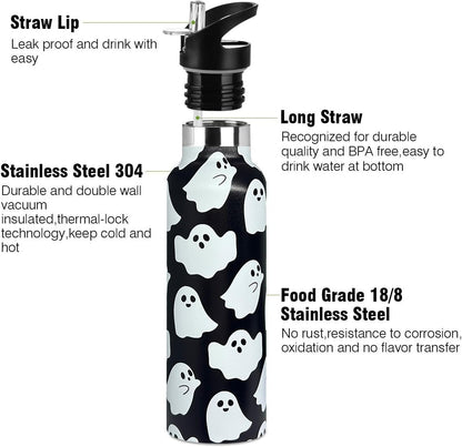 Pickleball Sport Water Bottle with Straw, Vacuum Insulated Stainless Steel Thermal Drinking Travel Mug Cups For Gym Fitness Camping-20oz/600ml