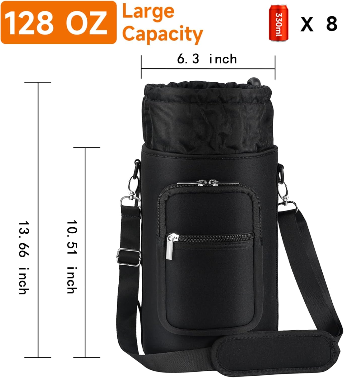 AceTreker 32/40/64/128 oz Neoprene Insulated Water Bottle Carrier Bag, Sling Bag Sleeve Pouch Holder with Strap & Paracord Handle and 2 Pocket for Travelling, Hiking, Camping