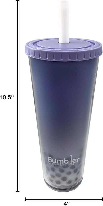 Bumbler Original Boba Tea Cup - 24oz Double-Walled Plastic Reusable Tumbler with Extra Wide Straw & Leak-Proof Lid - BPA-Free Smoothie & Iced Coffee Travel Mug - Blush Pink