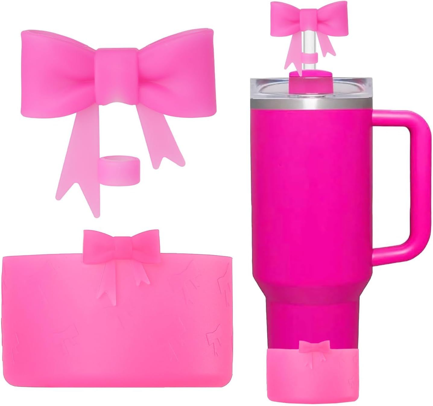 Bow Silicone Protective for Stanley Boot for 20/30/40Oz, 2 Pack for Stanley Cup Accessories Compatible 12-24Oz for Hydroflask Boot and More (Pink Set)