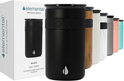 Elemental Artisan Insulated Tumbler, Triple Wall Coffee Travel Mug, Reusable Stainless Steel Coffee Tumbler with Ceramic Lid, Thermal Coffee Cups for Hot (6 Hrs) & Cold (18 Hrs), 16oz - Forest Green