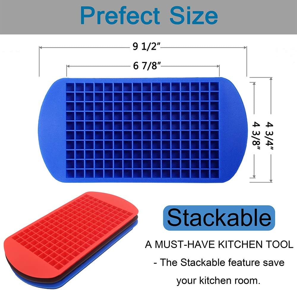 Silicone Mini Ice Cube Trays 3 Pack, 160 Crushed Ice Cube Molds Easy Release Small Ice Cube for Chilling Whiskey Cocktail, Kitchen Gadgets Stackable Ice Trays, Specialty Accessories Tool for Freezer