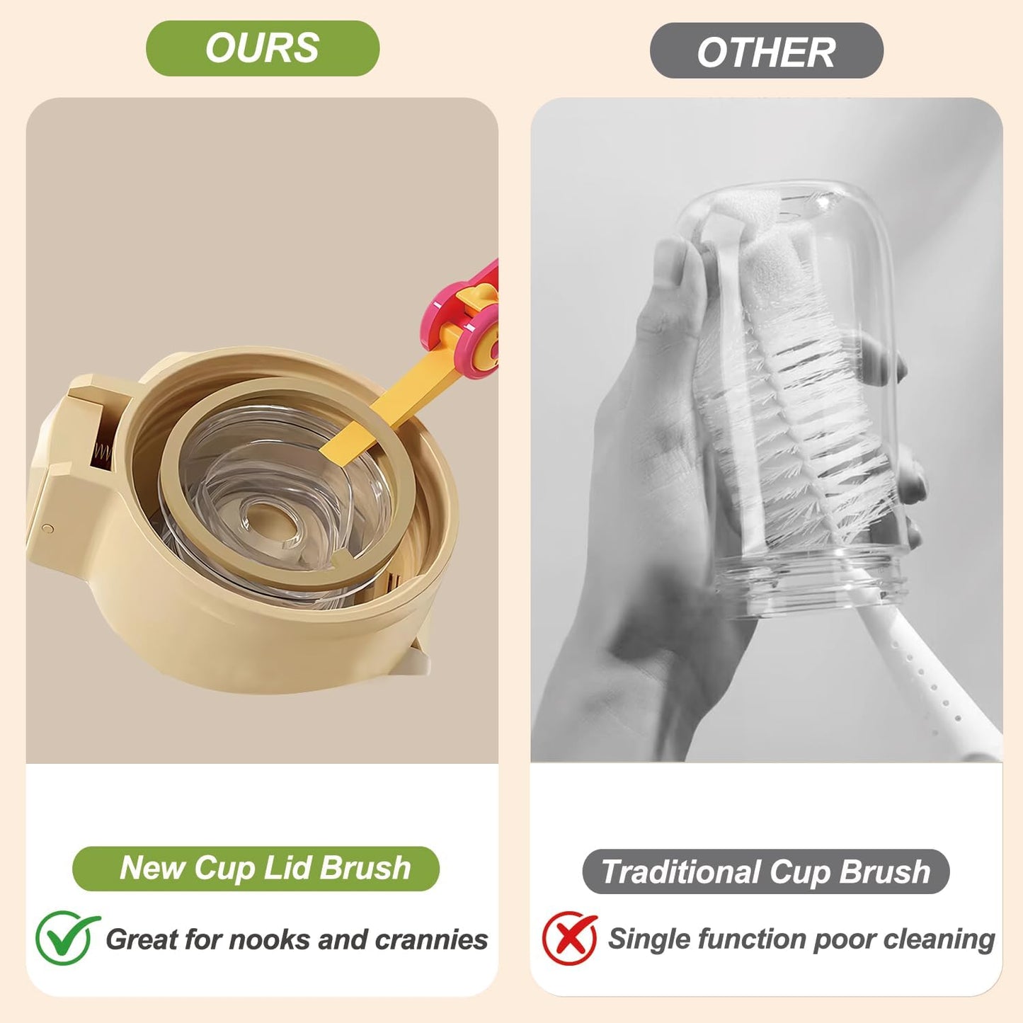 3 in 1 Cup Lid Gap Cleaning Brush Set, 3PCS Multifunctional Bottle Cleaner Bottle Cleaning Brush for Bottle Gaps Home Kitchen Cleaning Tools Mixed Colors