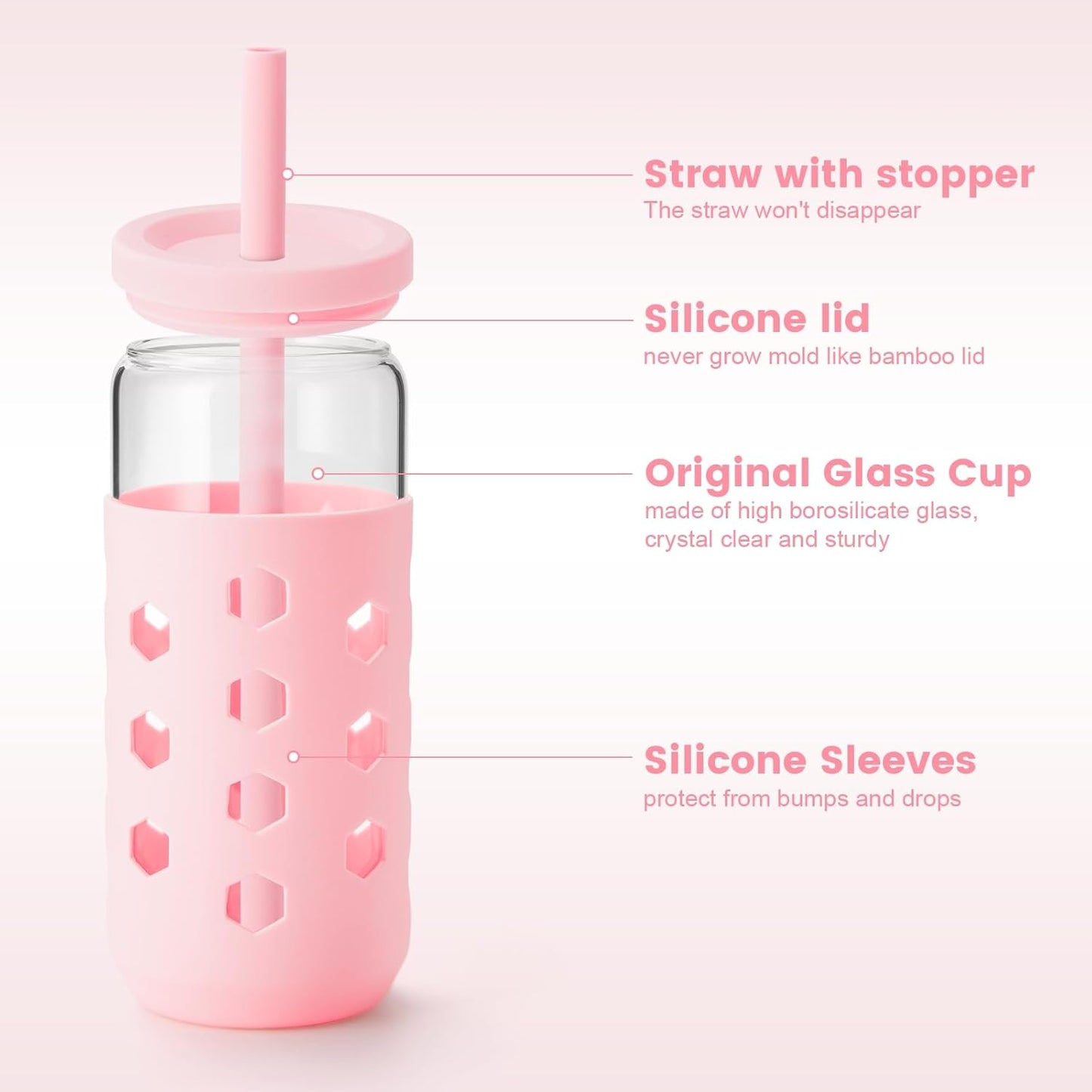 Mrsdry Glass Cups with Lids and Straws (4 Pcs), 16oz Drinking Glasses Set with Silicone Sleeves for Coffee Bar Accessories Iced Coffee Cups with Lids, Glass Tumbler Reusable for Gifts